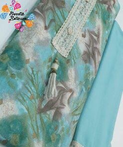 Peacock Green and Light Blue Colour Pre Stiched Shalwar Material