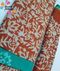Orange and Peacock Green Colour Shalwar Material