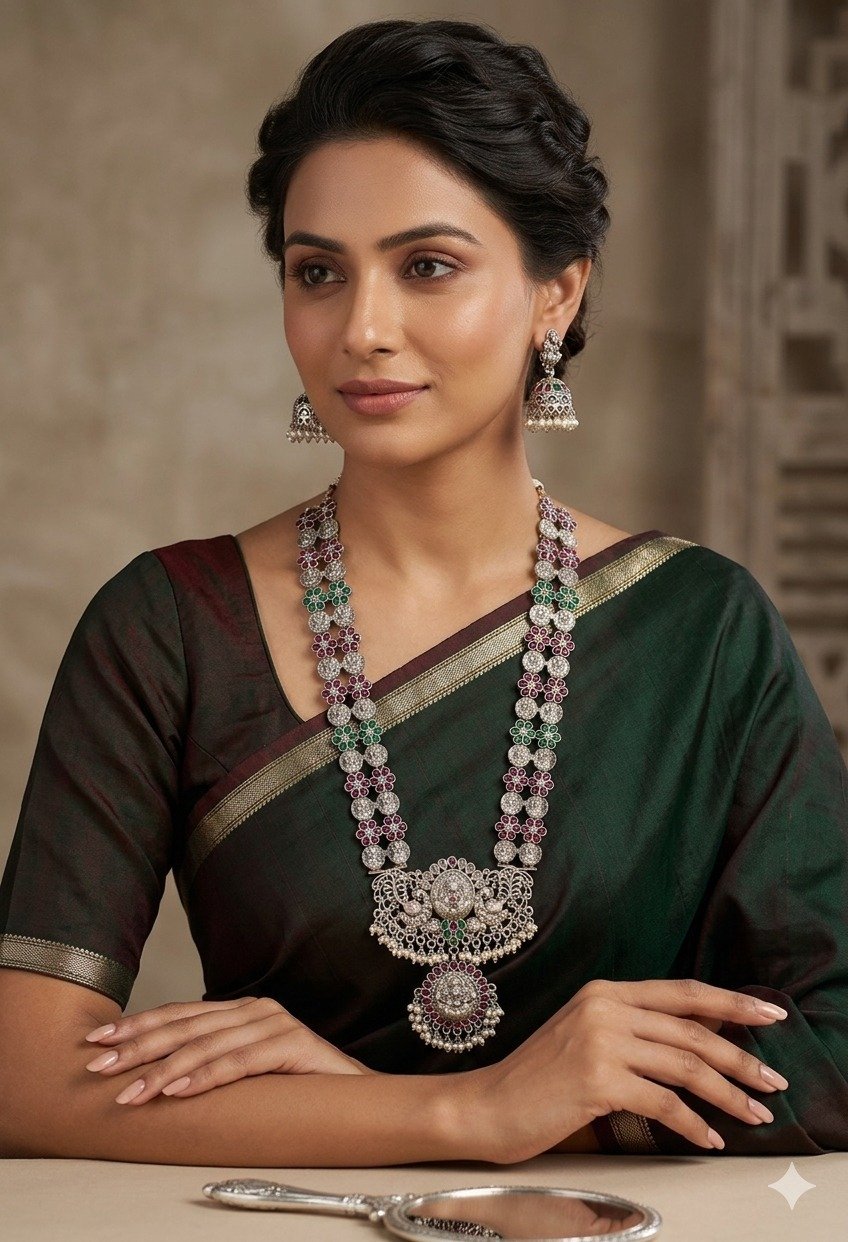 Maha Lakshmi Designer Oxidised Matte Silver Harram Maha Lakshmi Designer Oxidised Matte Silver Harram