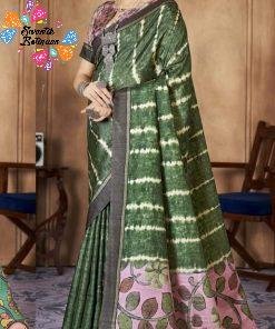 Green Dye Kalamkari Tussur Silk Saree