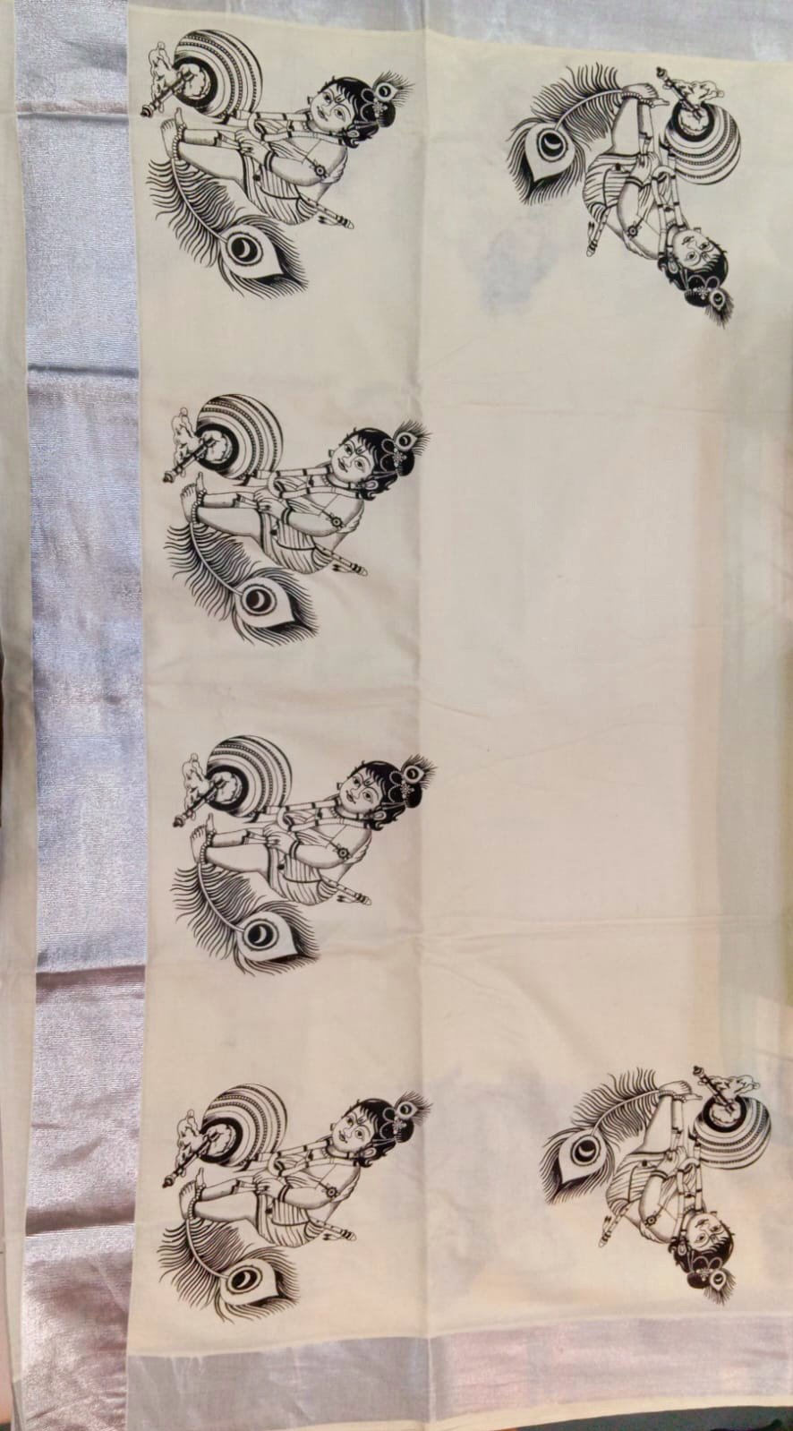 Krishna Designer Black and White Designer Kerala Tissue Silk Saree Krishna Designer Black and White Designer Kerala Tissue Silk Saree - Image 5