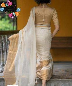 White and Gold Onam Khadi Cotton sarees