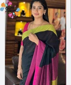 Black and Pink Khadi Cotton saree