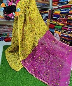 Yellow and Pink Kalamkari Casual Saree
