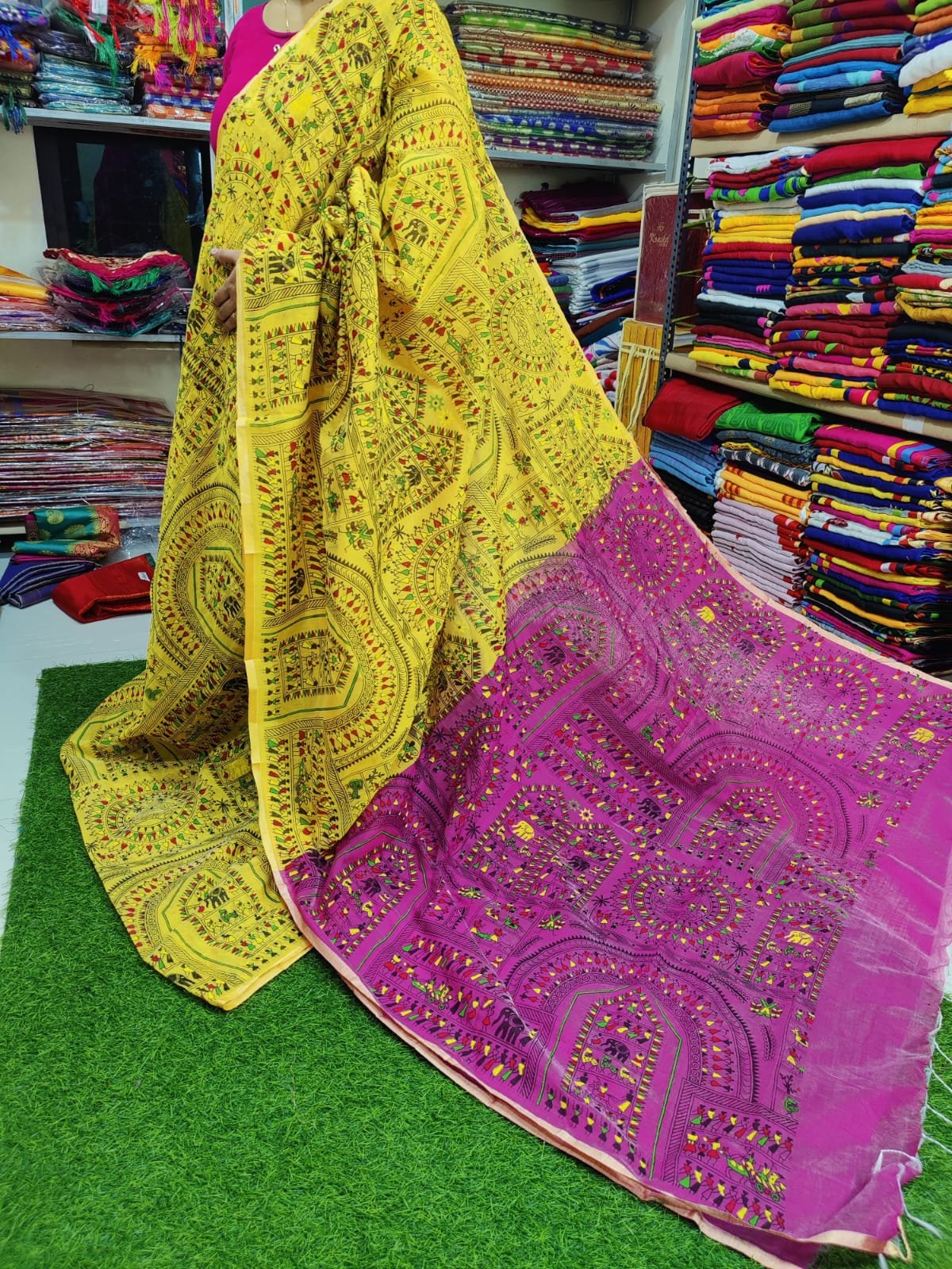 Yellow and Pink Kalamkari Casual Saree