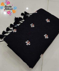 Black and White Floral Embroidery work Khadi Cotton Sarees