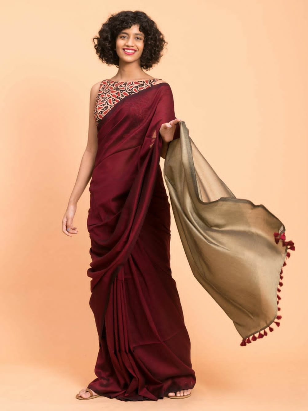 Maroon and Butter Colour Khadi Cotton sarees Maroon and Butter Colour Khadi Cotton sarees