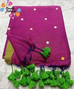 Pink and Green Sequin Khadi Cotton Sarees
