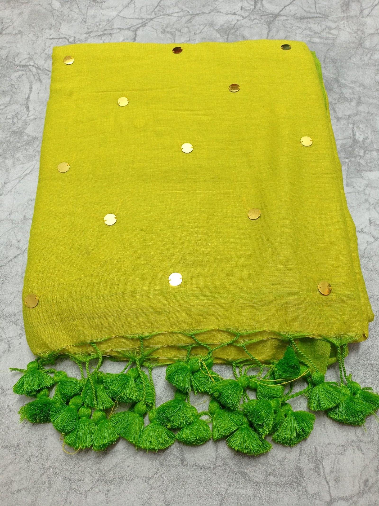 Yellow and Green Sequin Khadi Cotton Sarees Yellow and Green Sequin Khadi Cotton Sarees