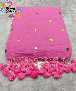 Pink Sequin Khadi Cotton Sarees