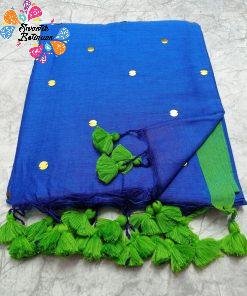 Blue and Green Pink Sequin Khadi Cotton Sarees