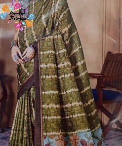 Dark Green Dye Kalamkari Tussur Silk Saree