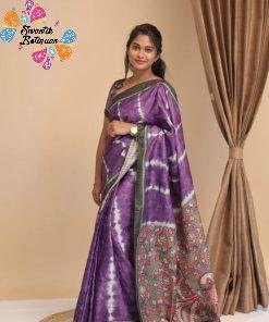 Purple Dye Kalamkari Tussur Silk Saree Purple Dye Kalamkari Tussur Silk Saree