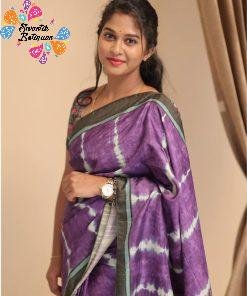 Purple Dye Kalamkari Tussur Silk Saree