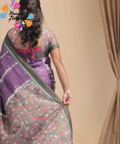 Purple Dye Kalamkari Tussur Silk Saree Purple Dye Kalamkari Tussur Silk Saree