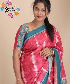 Pink Dye Kalamkari Tussur Silk Saree