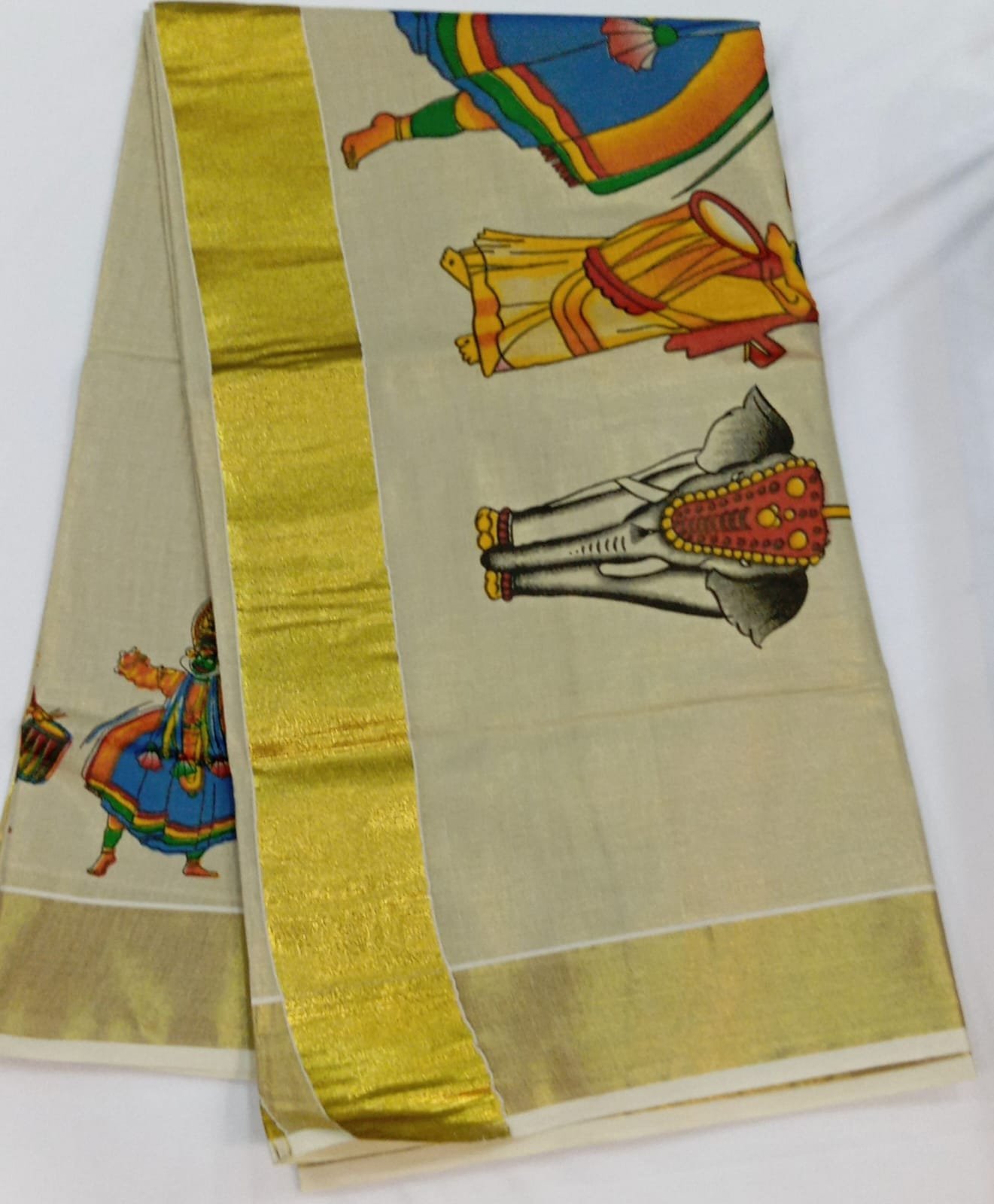 Kathakali Dance Designer Kerala Tissue Silk Saree Kathakali Dance Designer Kerala Tissue Silk Saree