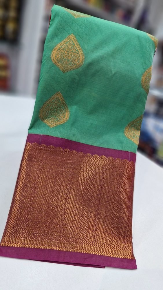 Peacock Green Colour Premium Kanchi Semi Silk Saree