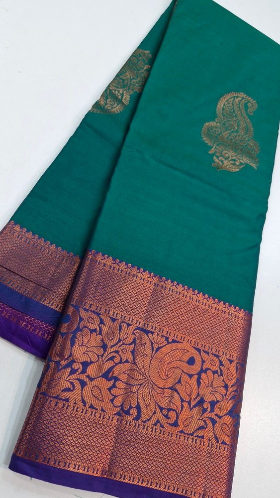 Pine Green Premium Kanchi Semi Silk Saree - Image 3