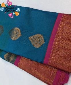Peacock Blue Colour Premium Kanchi Semi Silk Saree Peacock Blue Colour Premium Kanchi Semi Silk Saree
