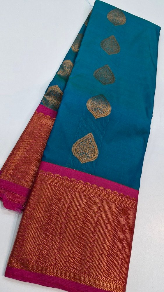 Peacock Blue Colour Premium Kanchi Semi Silk Saree Peacock Blue Colour Premium Kanchi Semi Silk Saree - Image 3