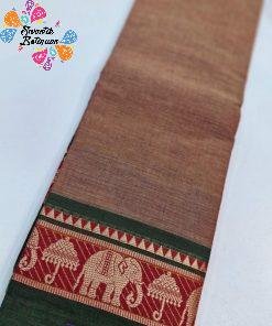 Peach and Green Colour Pure Chettinad Cotton Saree