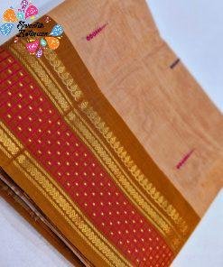 Peach and Red Colour Pure Chettinad Cotton Saree