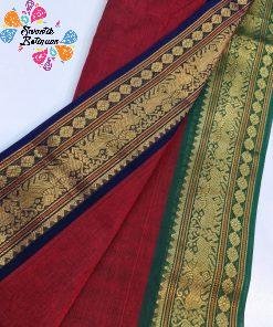 Maroon and Green Colour Pure Chettinad Cotton Saree