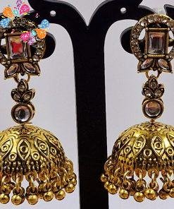 Premium Oxidised Gold Jhumkha