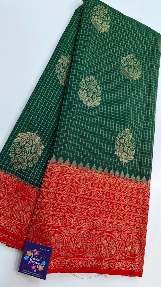 Green and Red Colour Premium Banarasi Semi Silk Saree