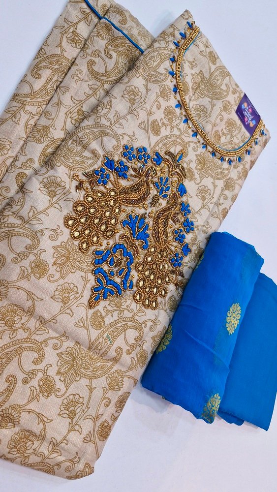 Peacock Aari Work Designer Shalwar Material