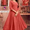 Orangish Pink Premium Chikankari Anarkali Style Women Kurthi