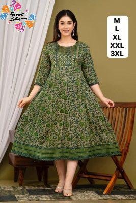 Premium Green Frock Style Rayon Kurthi