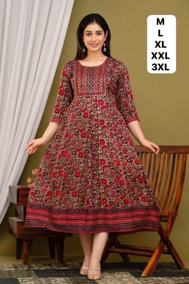 Premium Maroon Frock Style Rayon Kurthi Premium Maroon Frock Style Rayon Kurthi