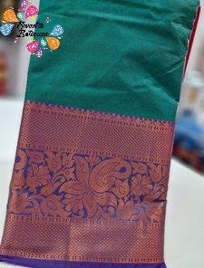 Pine Green Premium Kanchi Semi Silk Saree Pine Green Premium Kanchi Semi Silk Saree