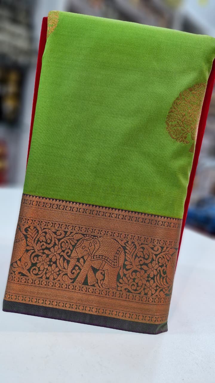 Lightsaber Green Colour Premium Kanchi Semi Silk Saree Lightsaber Green Colour Premium Kanchi Semi Silk Saree