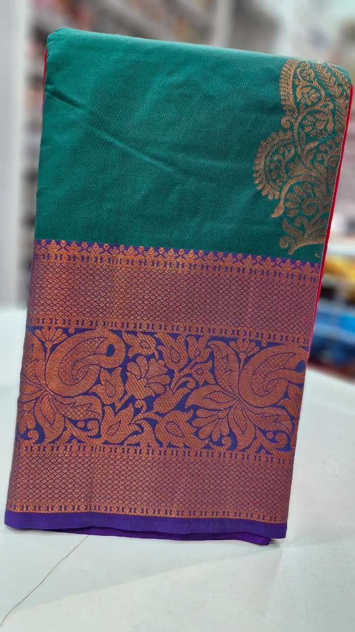 Pine Green Premium Kanchi Semi Silk Saree Pine Green Premium Kanchi Semi Silk Saree