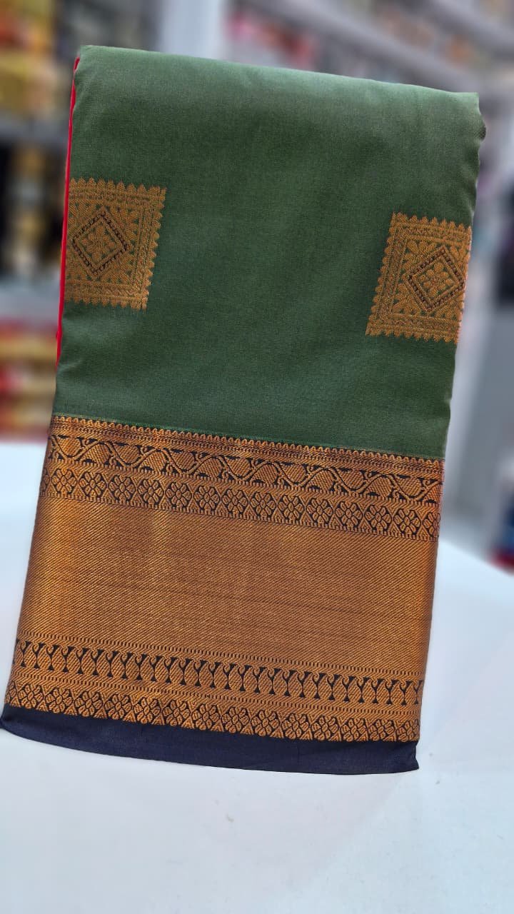 Dartmouth Green Colour Premium Kanchi Semi Silk Saree Dartmouth Green Colour Premium Kanchi Semi Silk Saree