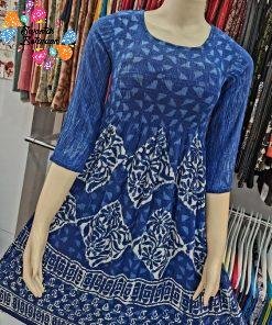 Premium Blue and White Creash Frock Style Women Kurthi Premium Blue and White Creash Frock Style Women Kurthi