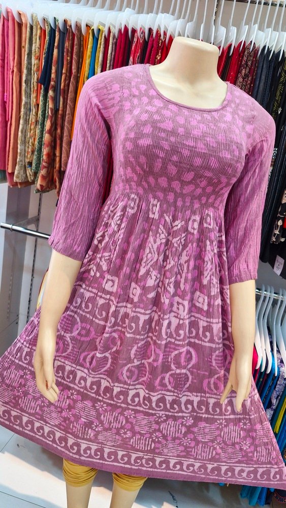 Premium Pink and White Creash Frock Style Women Kurthi Premium Pink and White Creash Frock Style Women Kurthi - Image 2
