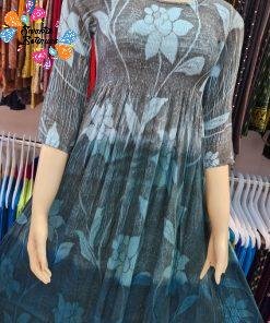 Premium Peacock Blue and Grey Creash Frock Style Women Kurthi Premium Peacock Blue and Grey Creash Frock Style Women Kurthi