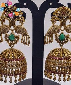 Flower With Peacock Designer Matte Finished Jhumkha