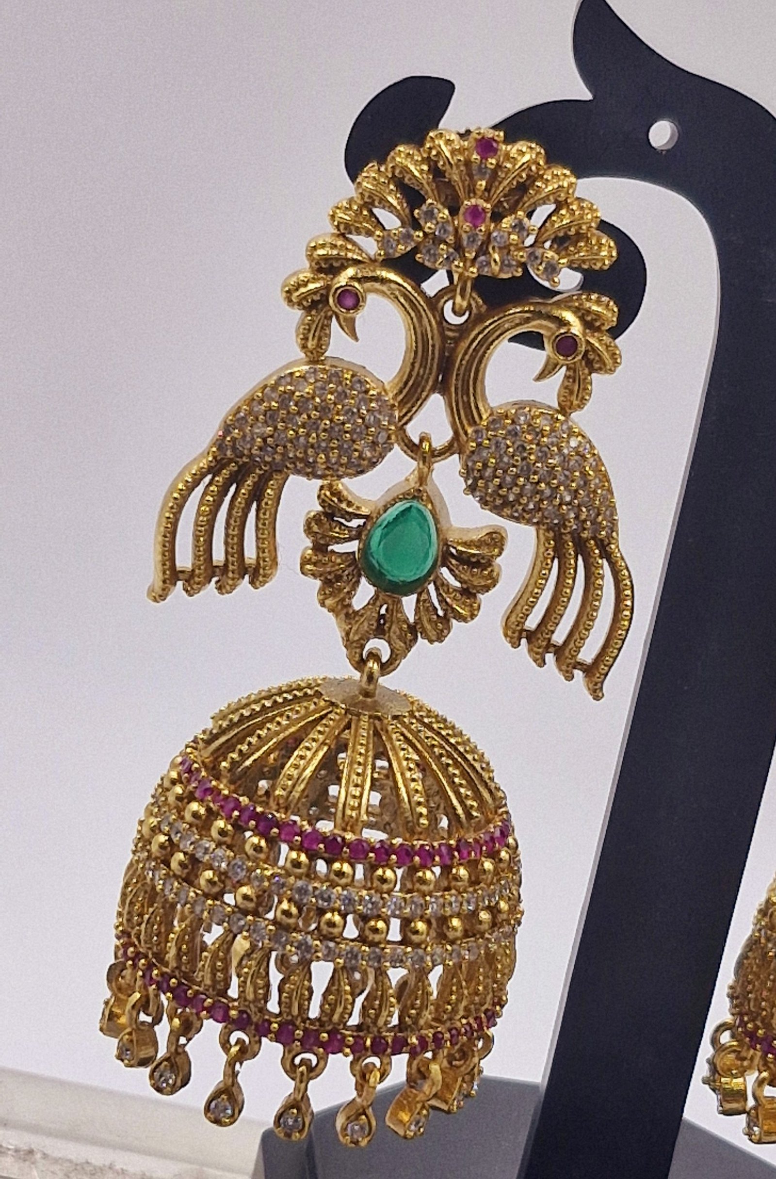 Flower With Peacock Designer Matte Finished Jhumkha Flower With Peacock Designer Matte Finished Jhumkha - Image 2