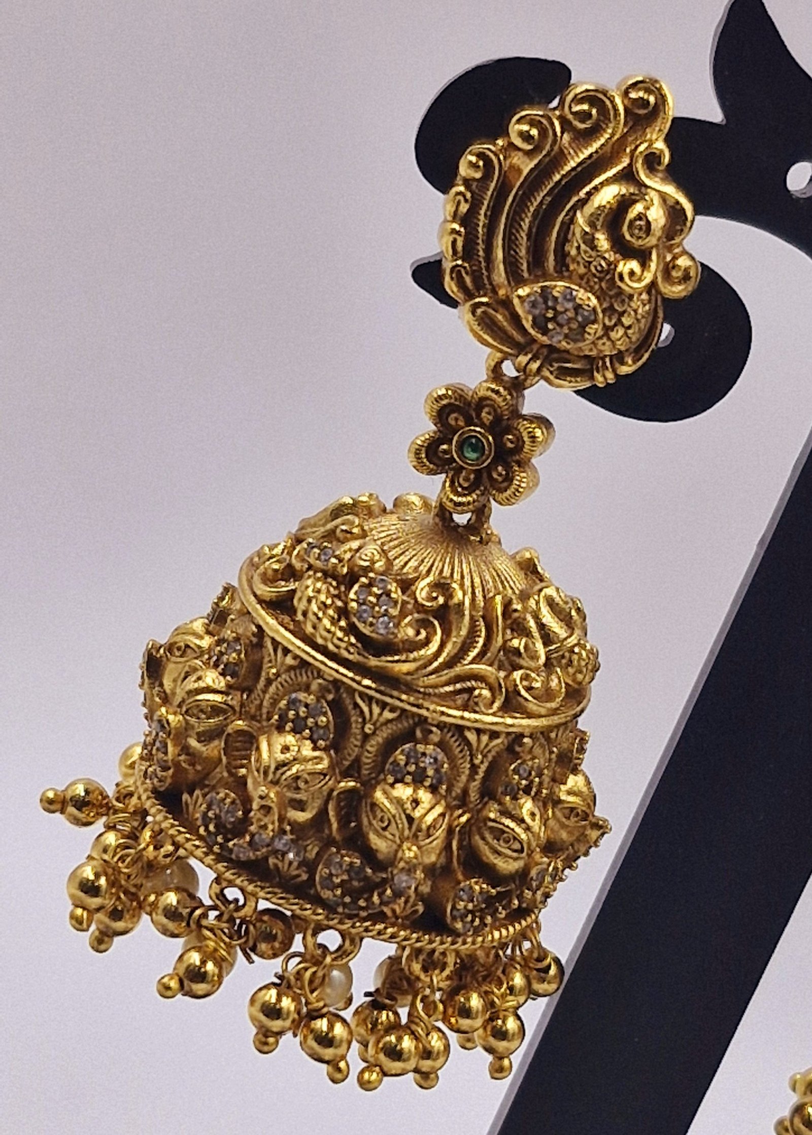 Flower With Peacock Designer Matte Finished Jhumkha Flower With Peacock Designer Matte Finished Jhumkha - Image 2