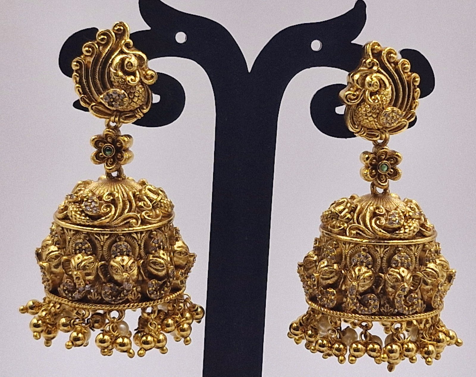 Flower With Peacock Designer Matte Finished Jhumkha Flower With Peacock Designer Matte Finished Jhumkha