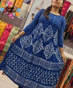 Premium Blue and White Creash Frock Style Women Kurthi