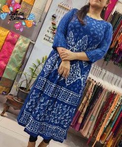 Premium Blue and White Creash Frock Style Women Kurthi Premium Blue and White Creash Frock Style Women Kurthi