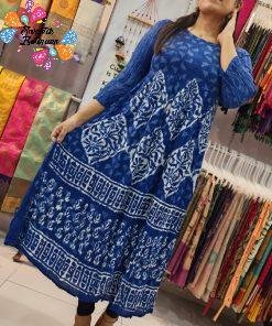 Premium Blue and White Creash Frock Style Women Kurthi Premium Blue and White Creash Frock Style Women Kurthi