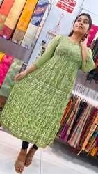 Premium Green Creash Frock Style Women Kurthi Premium Green Creash Frock Style Women Kurthi - Image 2