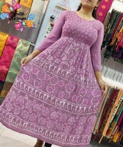 Premium Pink and White Creash Frock Style Women Kurthi